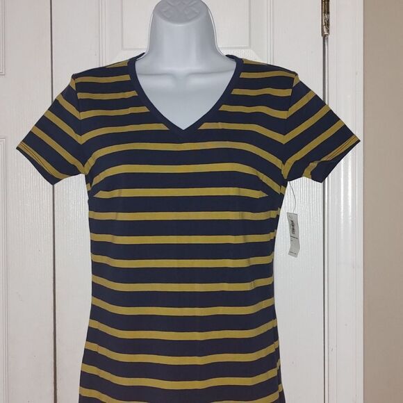 Old Navy navy mustard striped tshirt style dress Sz S NWT - Picture 3 of 6